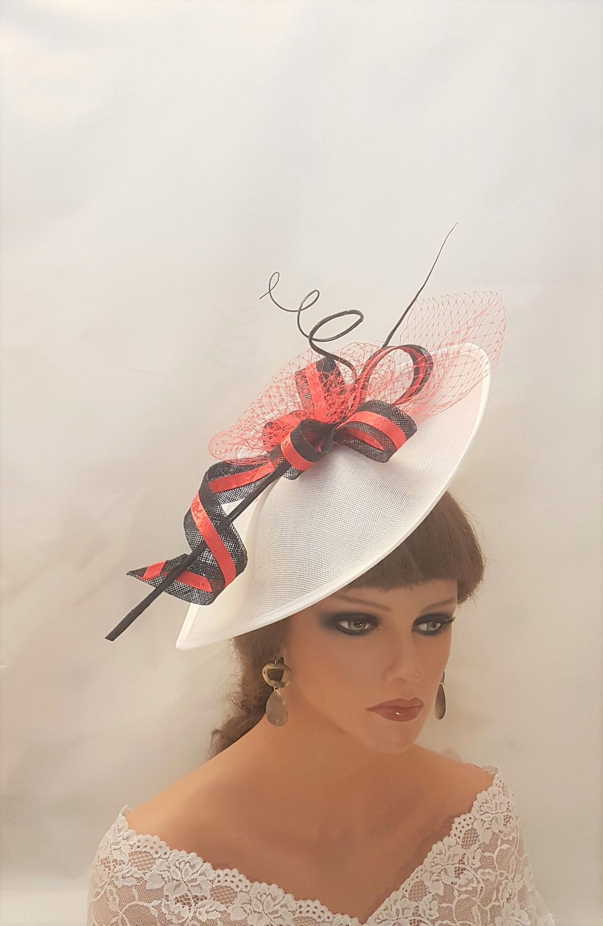 Red & White Fascinator Hat: Kentucky Derby Royal Ascot Headpiece