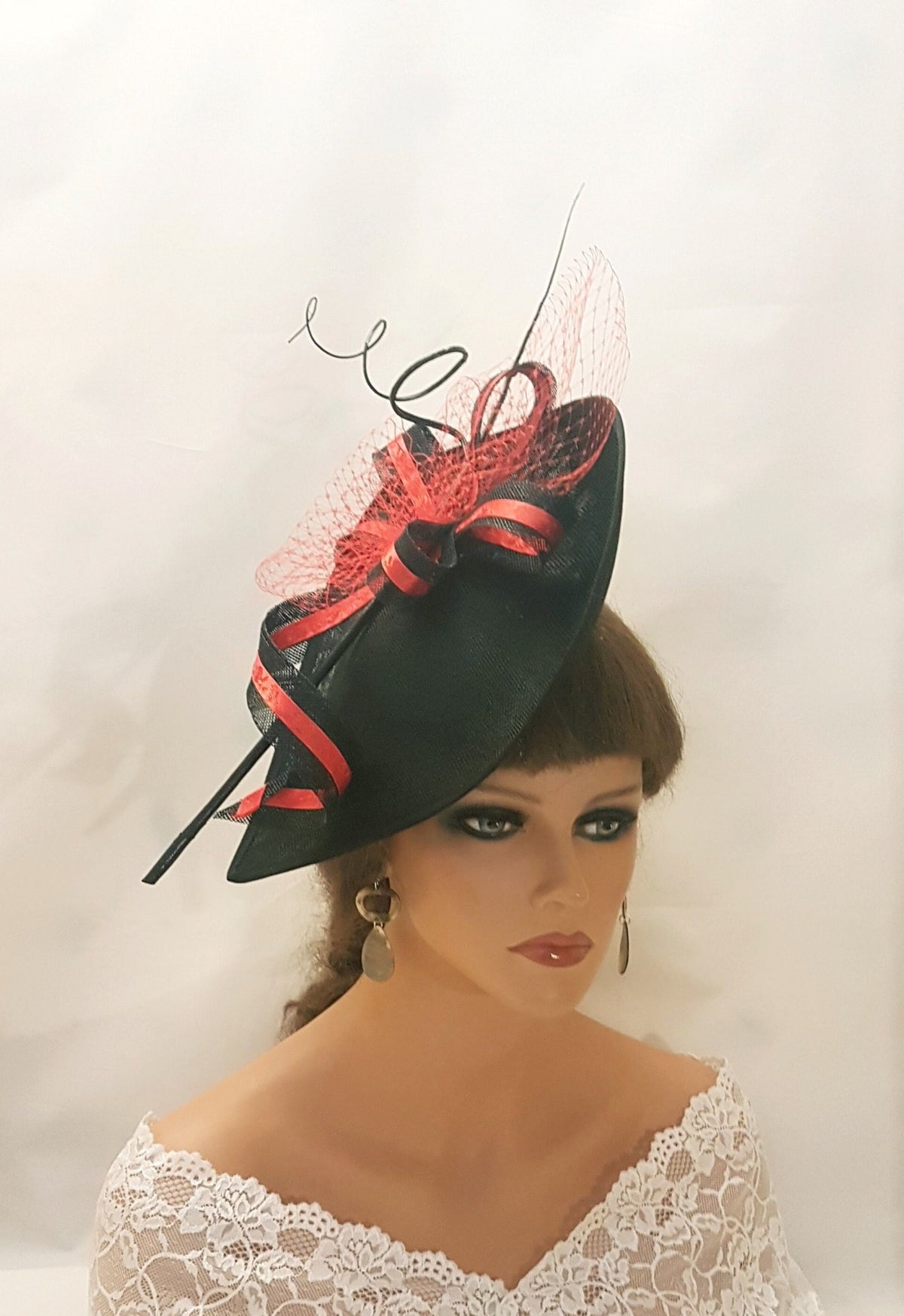 Black & Red Hatinator: Quill Feather Fascinator, Royal Ascot Hat