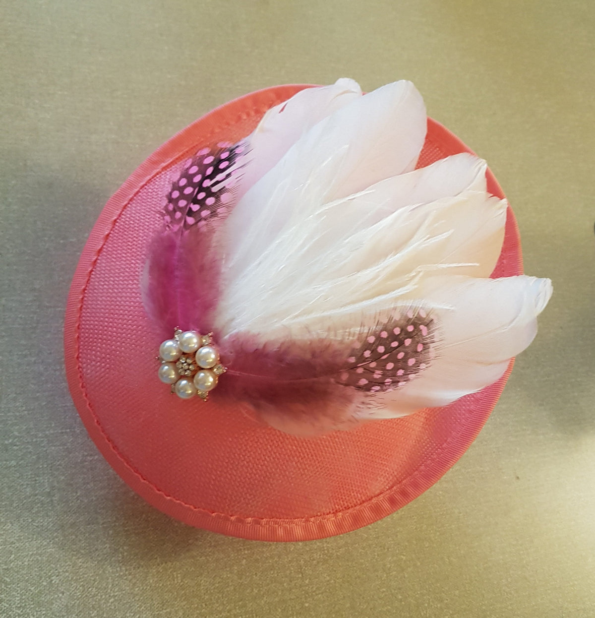 Handmade Feather Fascinator Hat: Pearl Flower, Wedding Occasion Headpiece