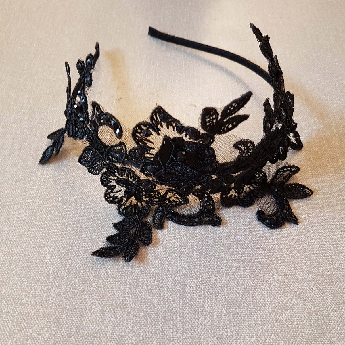 Black Lace Fascinator Headband: Vintage Cocktail Party Headpiece