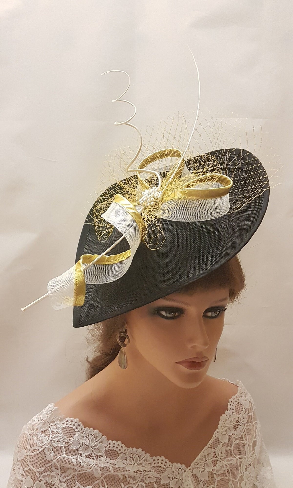 Red & Gold Fascinator Hat: Quill Feather Wedding Ascot Headpiece