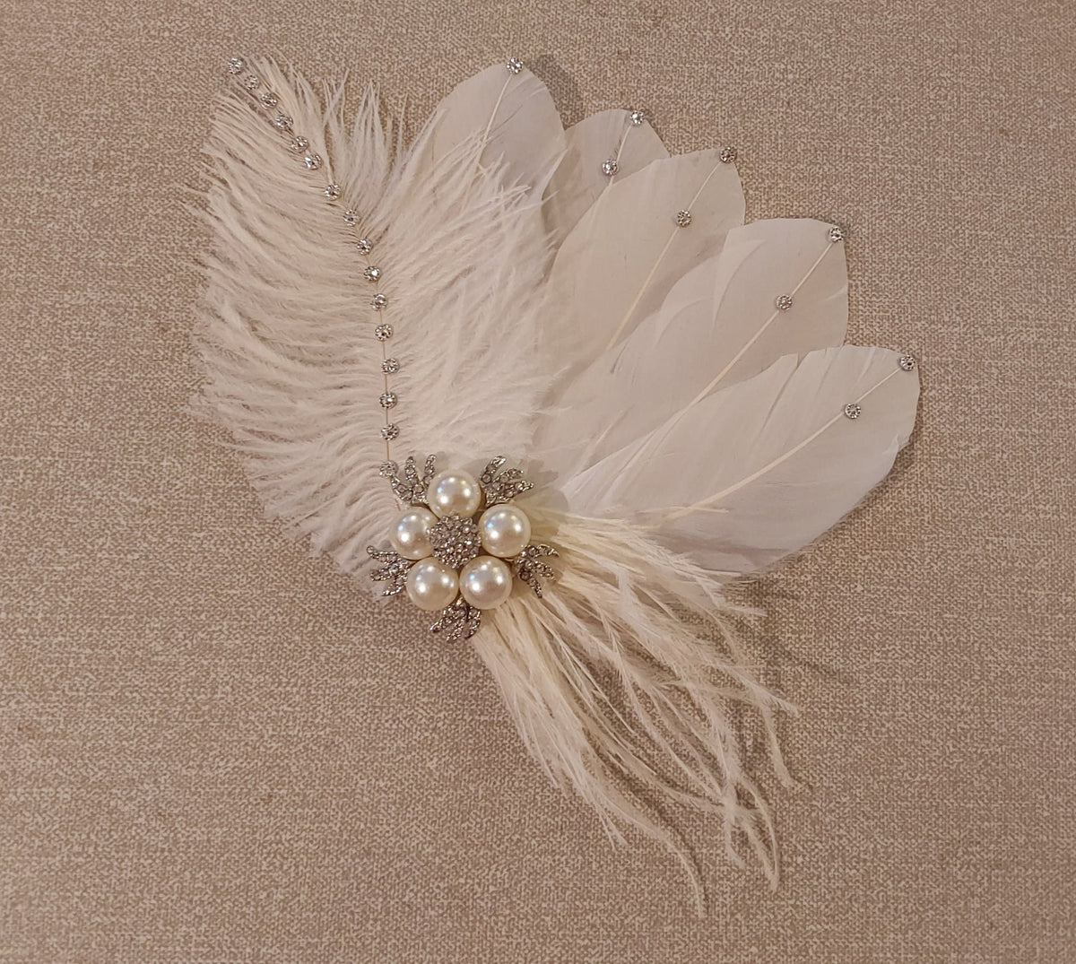 Bridal Feather Fascinator: Ivory Pearl Crystal Hair Clip