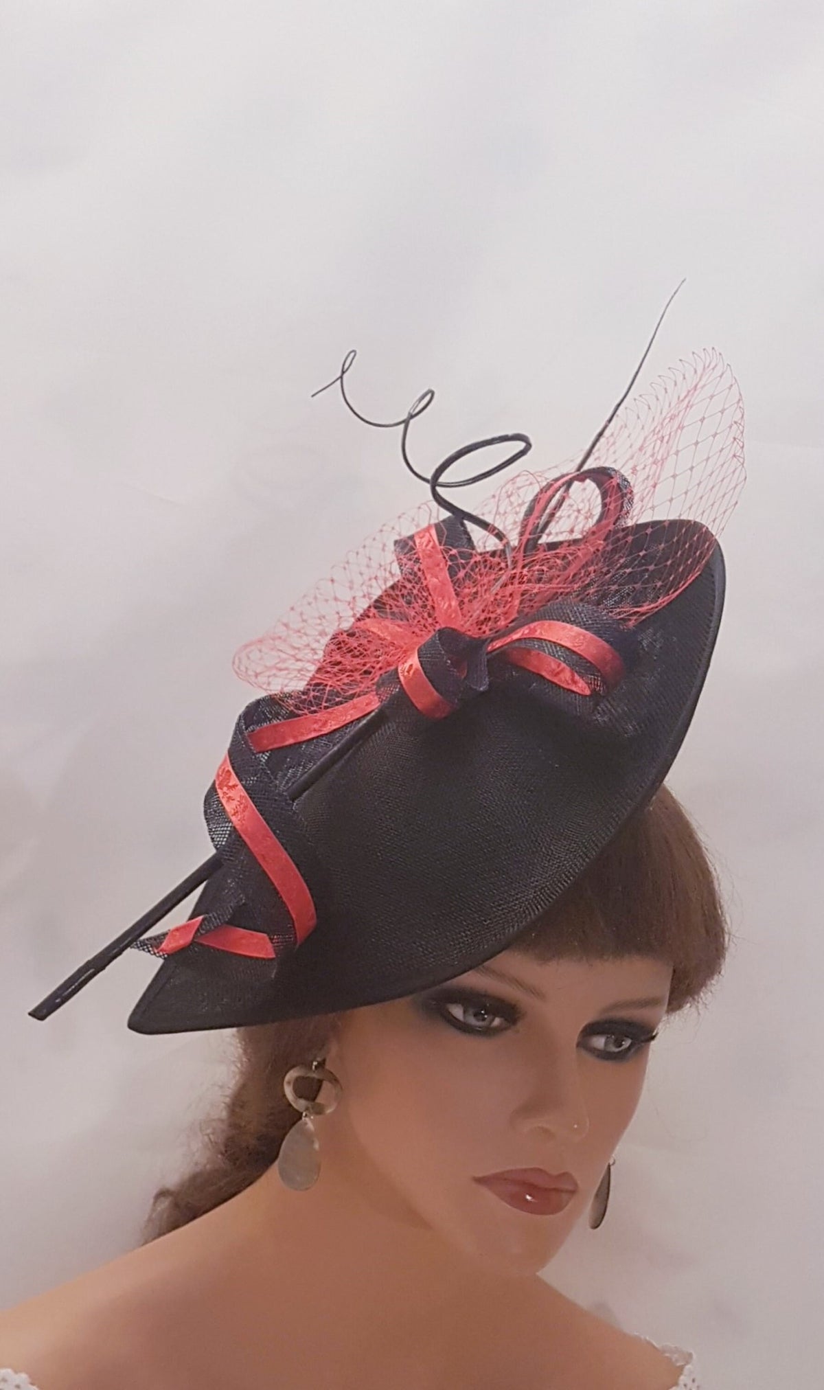 Black & Red Hatinator: Quill Feather Fascinator, Royal Ascot Hat