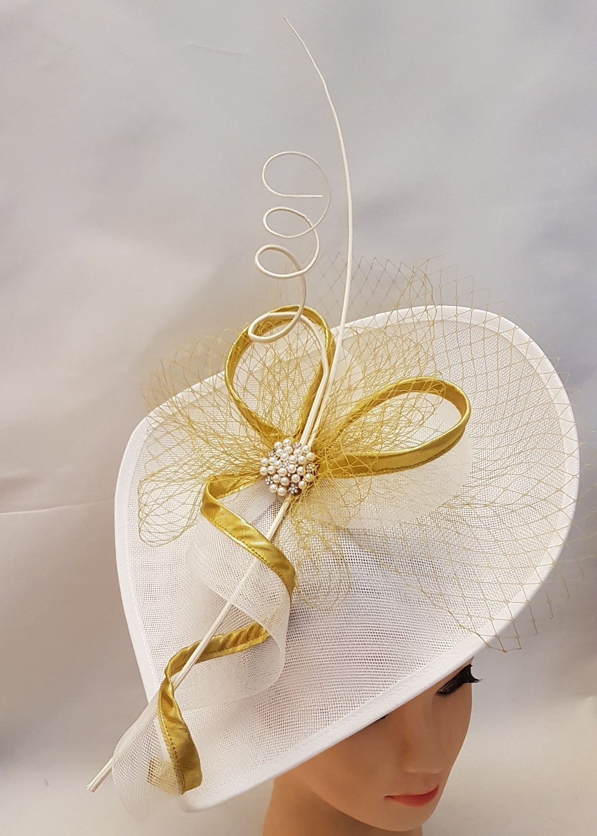 White & Gold Wedding Fascinator Hat: Royal Ascot Races Hatinator