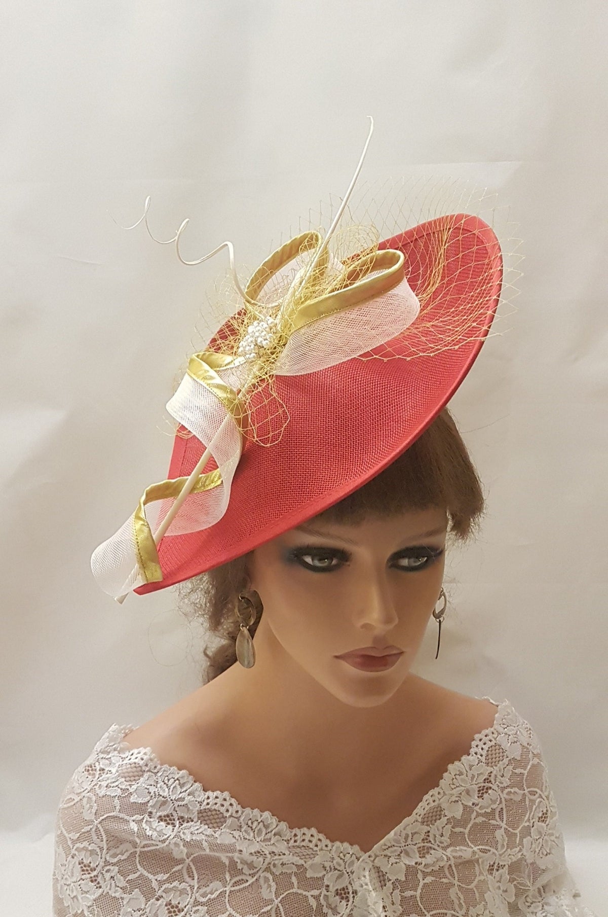 Red & gold Kentucky Derby hat fascinator