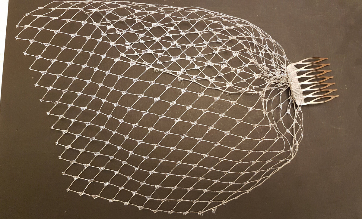 Bridal Fascinator with Birdcage Veil, Silver Crystal Headdress