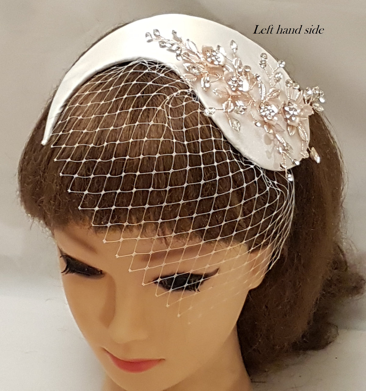 BRIDAL FASCINATOR hat Champagne wedding #fascinator bridal hair accessory 2Pc set Mini Bridal birdcage veil & hat Bridal Hat fascinator