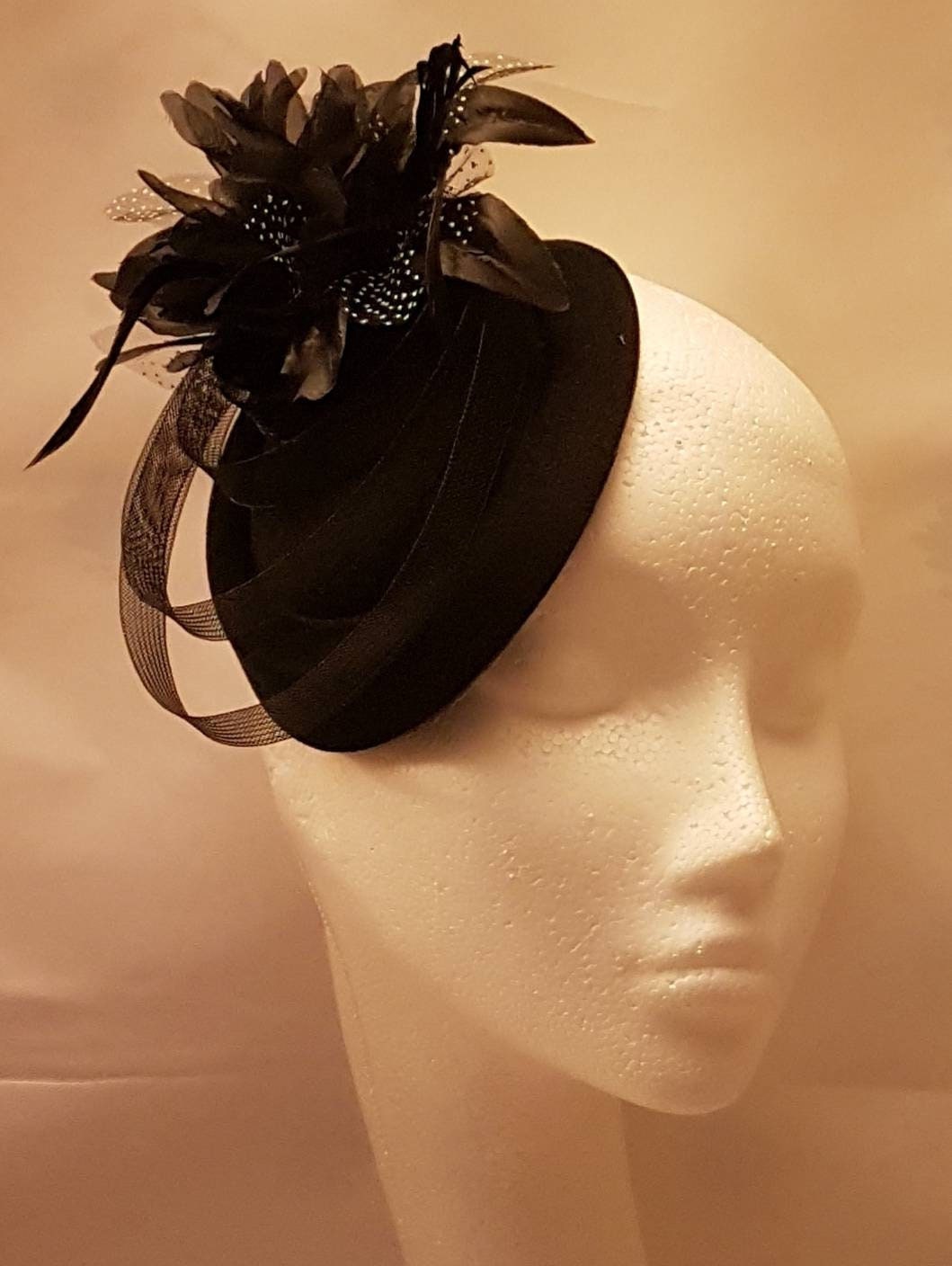Red Fascinator Hat: Vintage Style Pillbox with Feather Flower