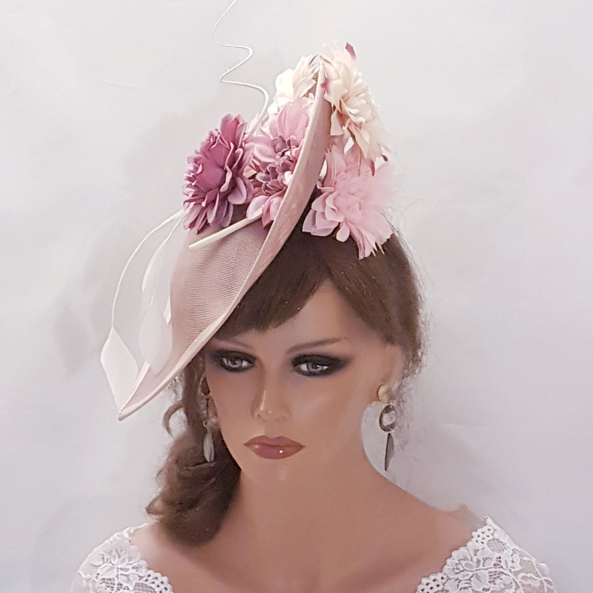 Pink Hat Fascinator curled Quill Feather Wedding Hatinator Pinkshades Floral Fascinator Mother of Bride,Groom Cocktail Ascot hat fascinator