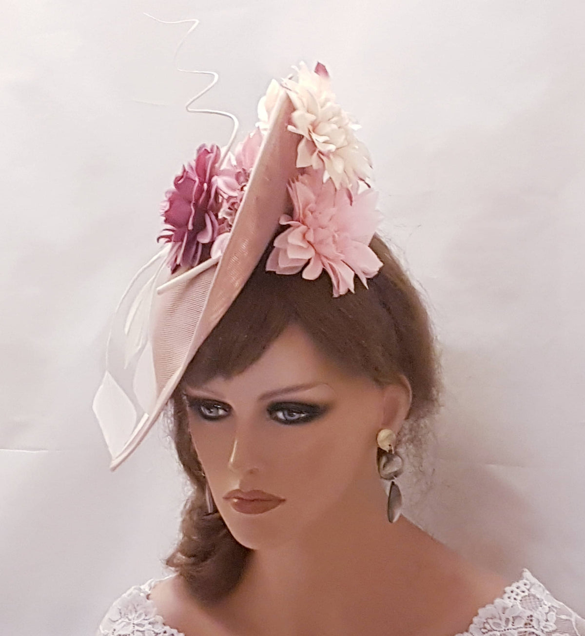 Pink Hat Fascinator curled Quill Feather Wedding Hatinator Pinkshades Floral Fascinator Mother of Bride,Groom Cocktail Ascot hat fascinator