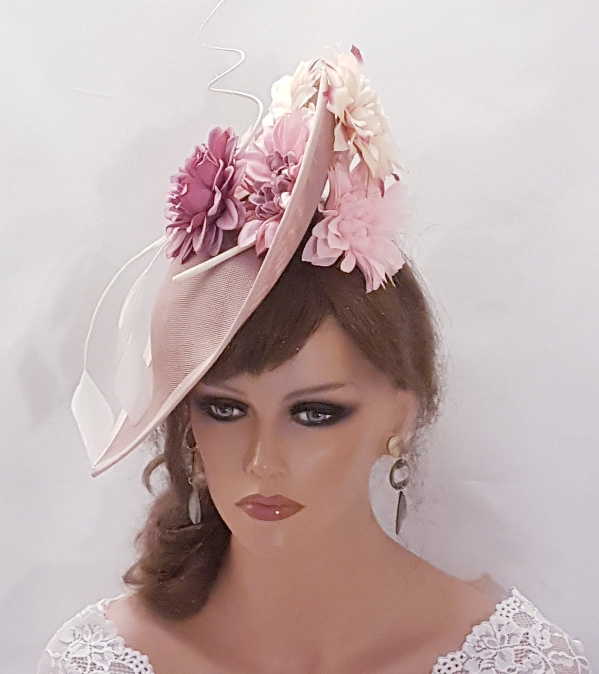 Pink Hat Fascinator curled Quill Feather Wedding Hatinator Pinkshades Floral Fascinator Mother of Bride,Groom Cocktail Ascot hat fascinator