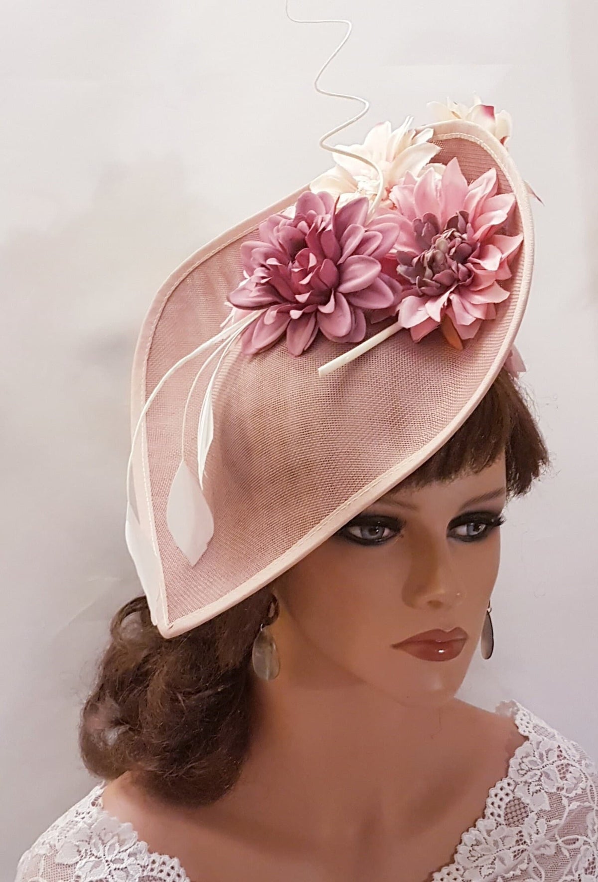 Pink Hat Fascinator curled Quill Feather Wedding Hatinator Pinkshades Floral Fascinator Mother of Bride,Groom Cocktail Ascot hat fascinator