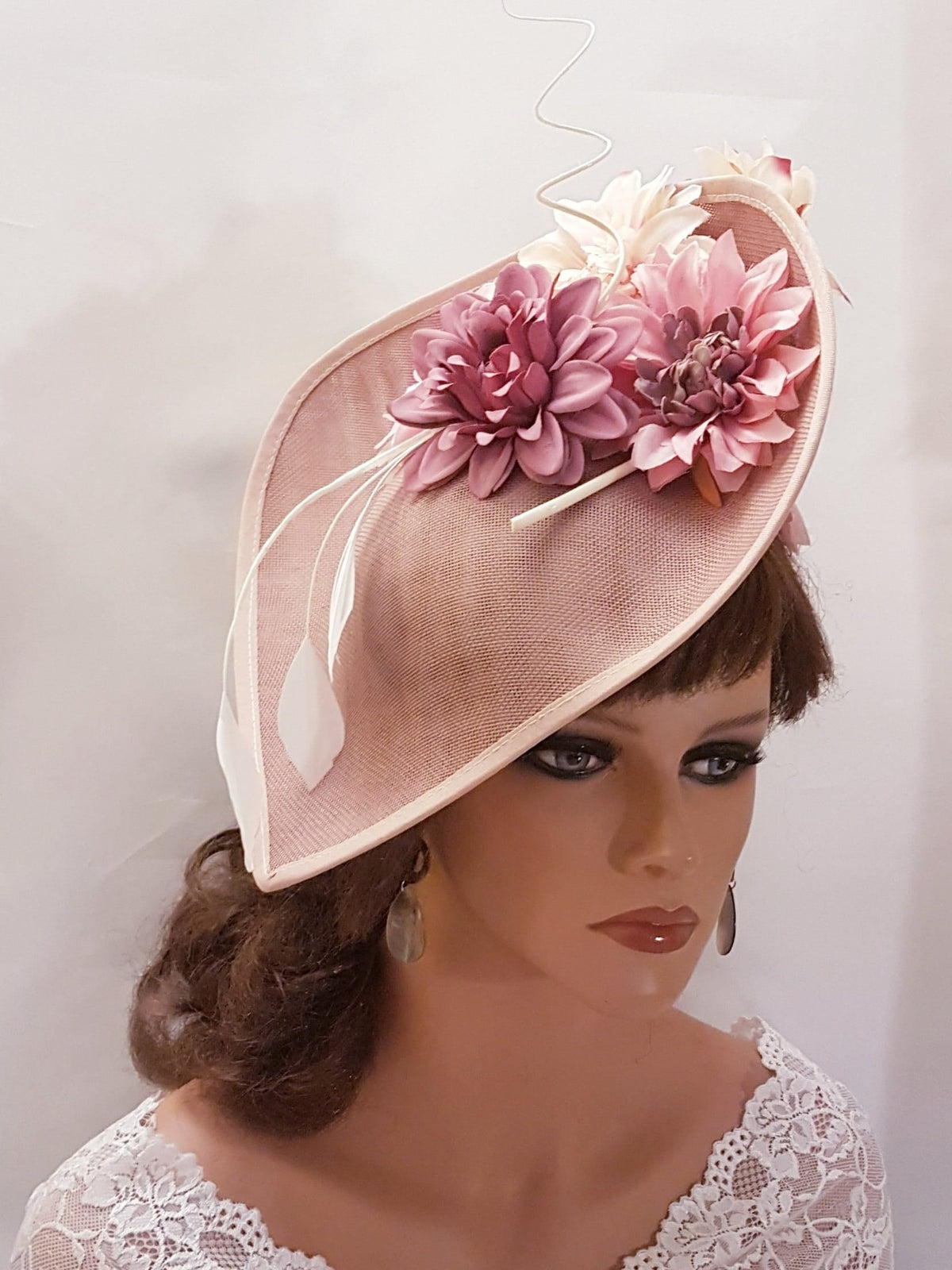 Pink Hat Fascinator curled Quill Feather Wedding Hatinator Pinkshades Floral Fascinator Mother of Bride,Groom Cocktail Ascot hat fascinator