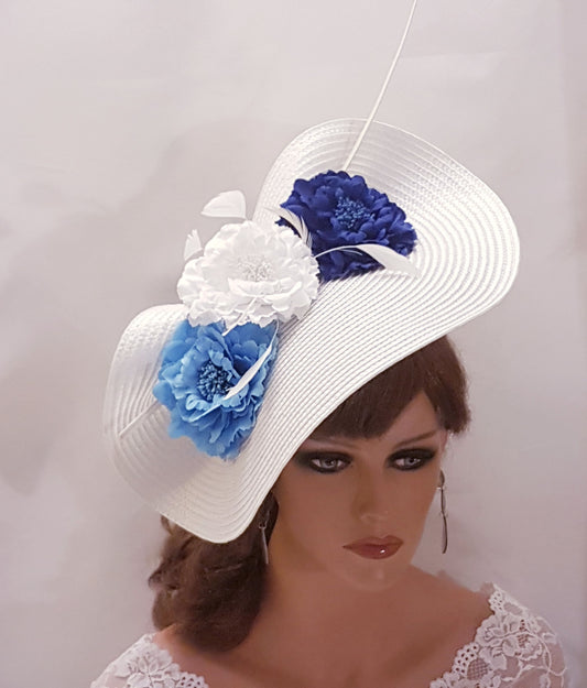 White & Blue Fascinator Hat