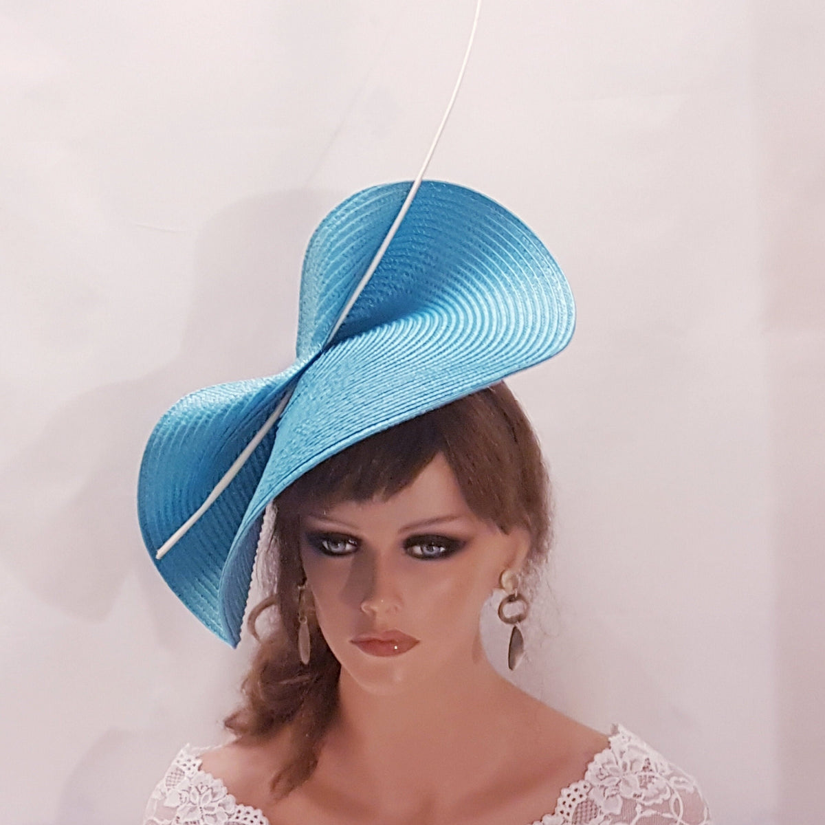 Turquoise Blue Fascinator: Quill Feather Floral Derby Hat