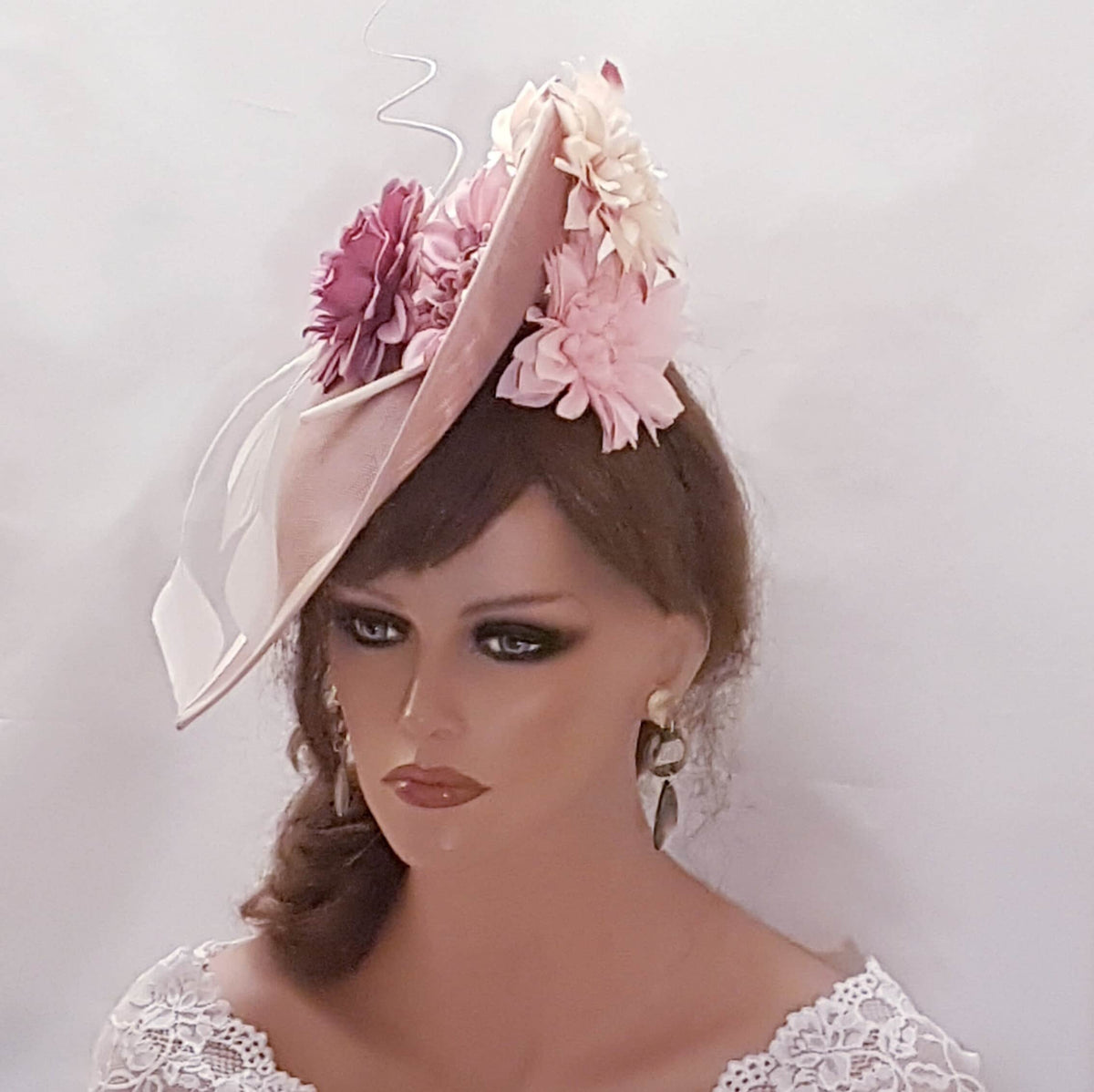 Pink Hat Fascinator curled Quill Feather Wedding Hatinator Pinkshades Floral Fascinator Mother of Bride,Groom Cocktail Ascot hat fascinator