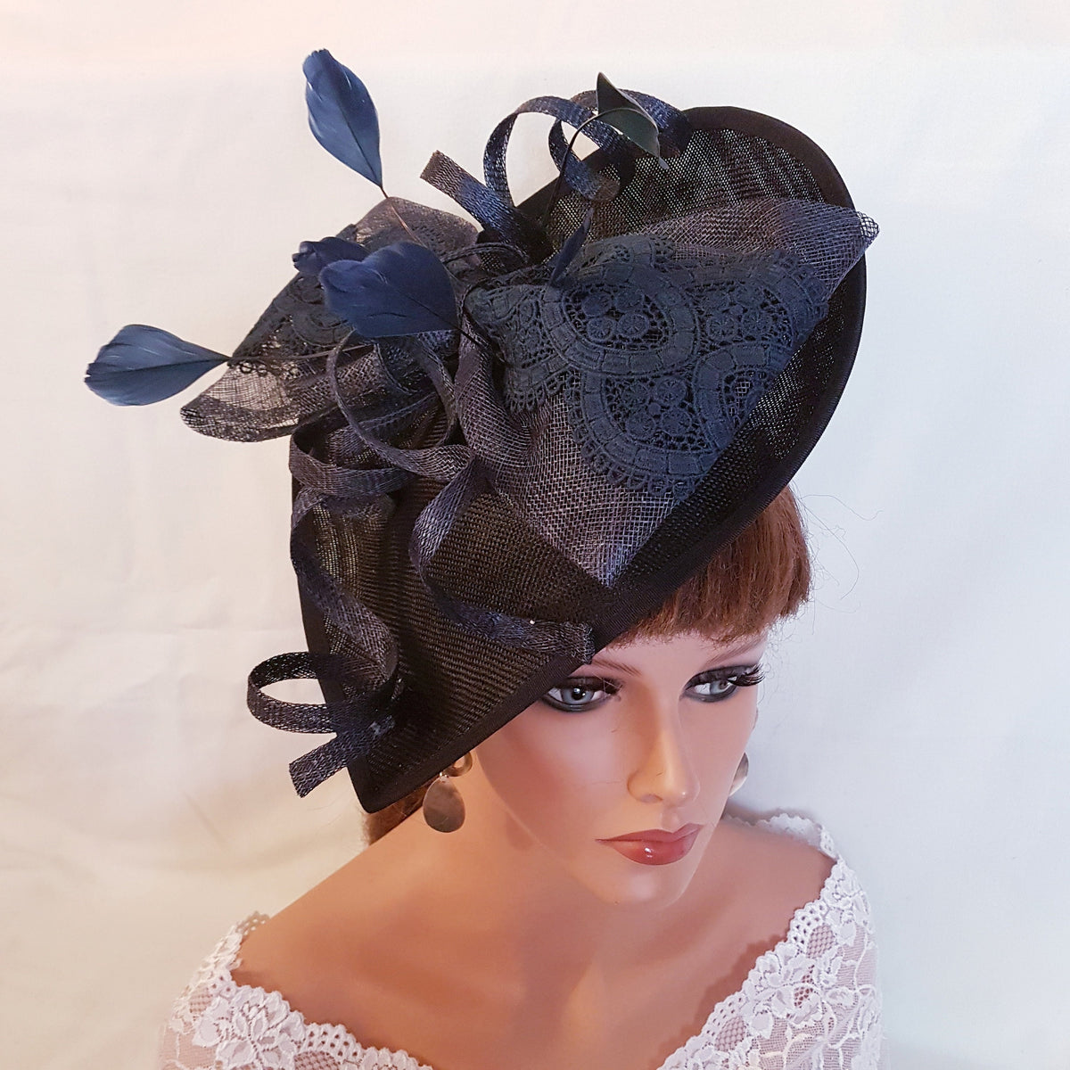 Navy Blue Feather Fascinator: Handmade Derby Hat Headwear