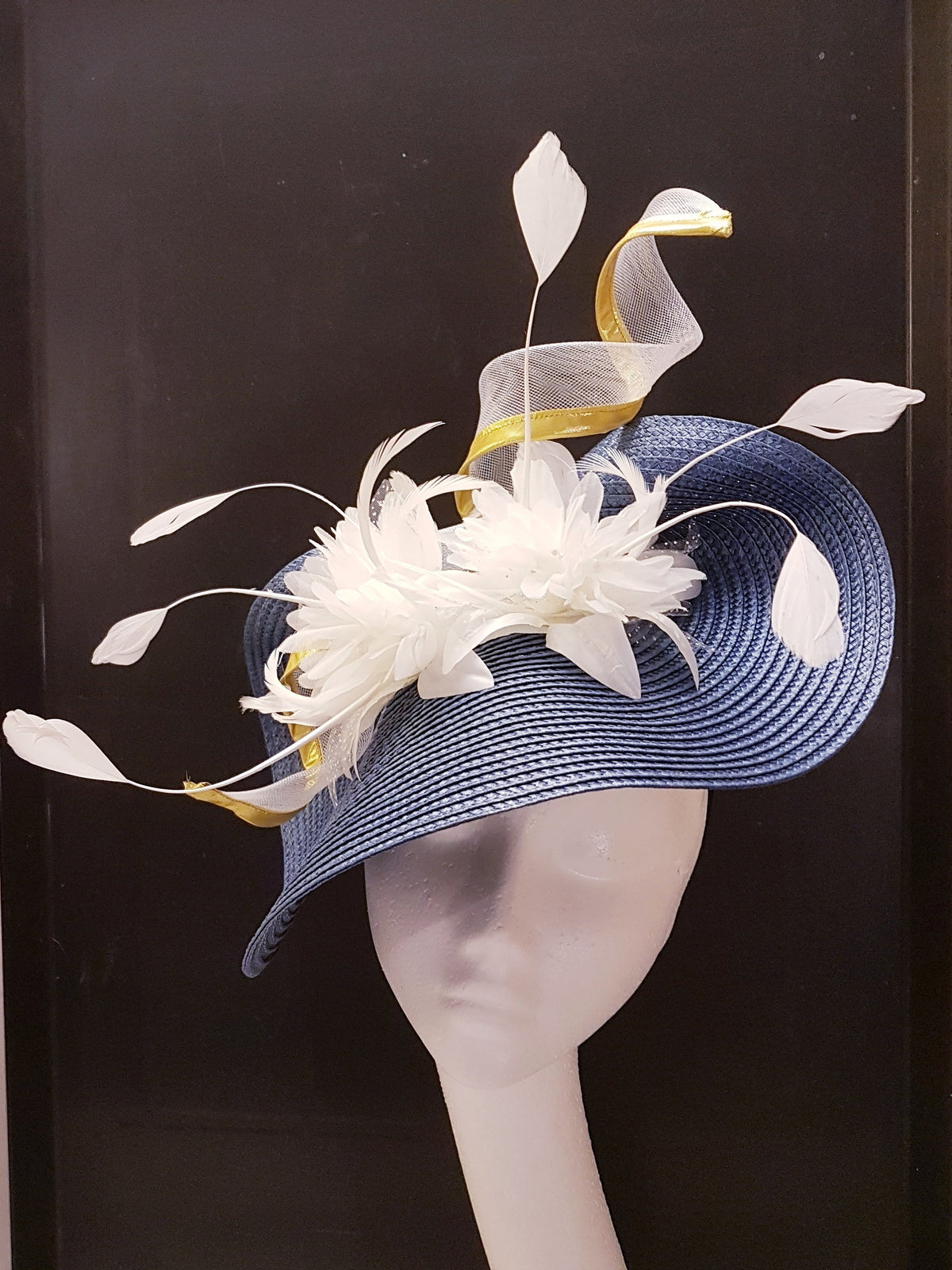Navy Fascinator Hat: Silver Swirl, Floral Wedding Hatinator