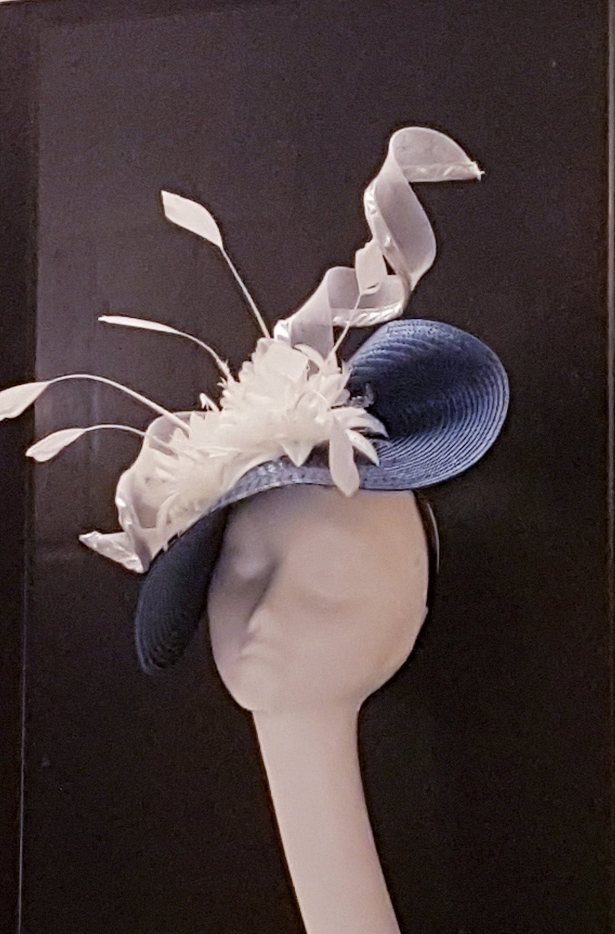 Navy Fascinator Hat: Silver Swirl, Floral Wedding Hatinator