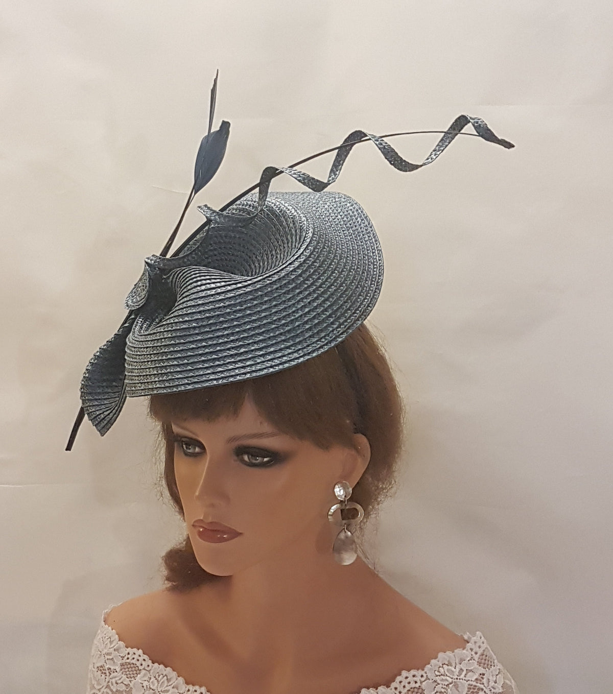 Navy Blue Fascinator: Kentucky Derby Hat with Quill Feather