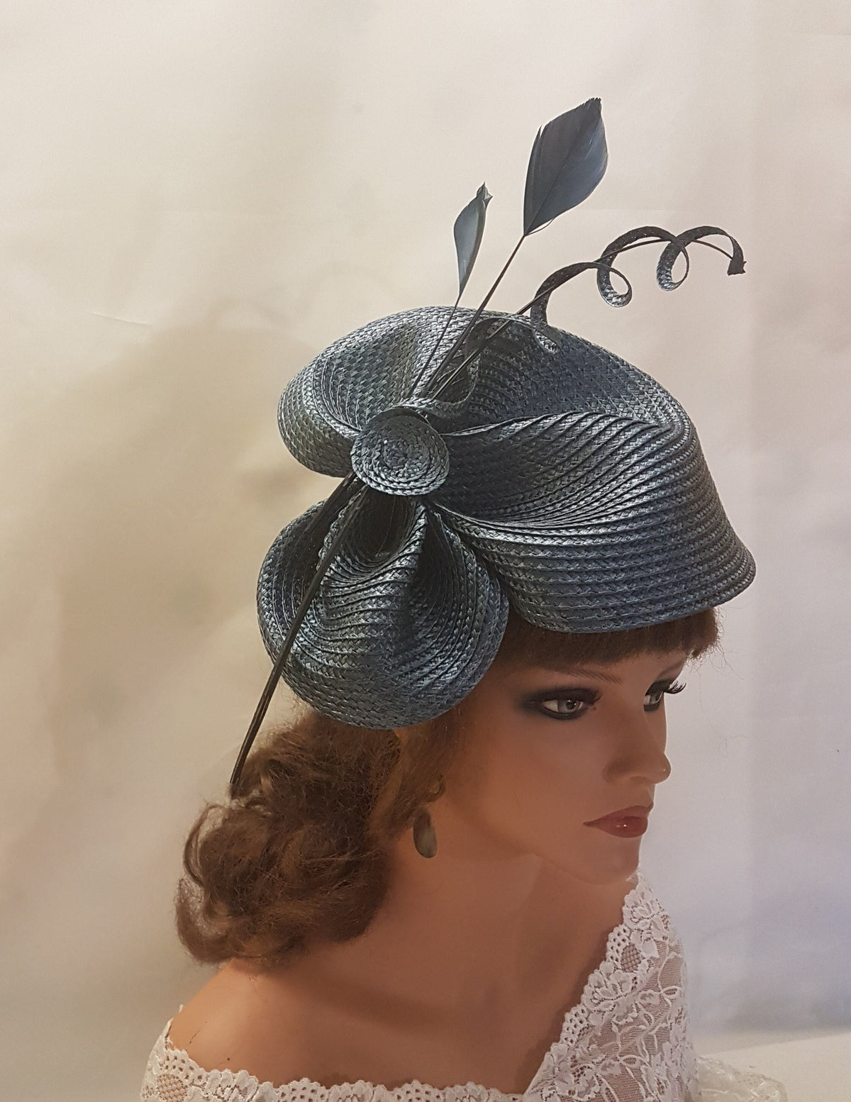 Navy Blue Fascinator: Kentucky Derby Hat with Quill Feather