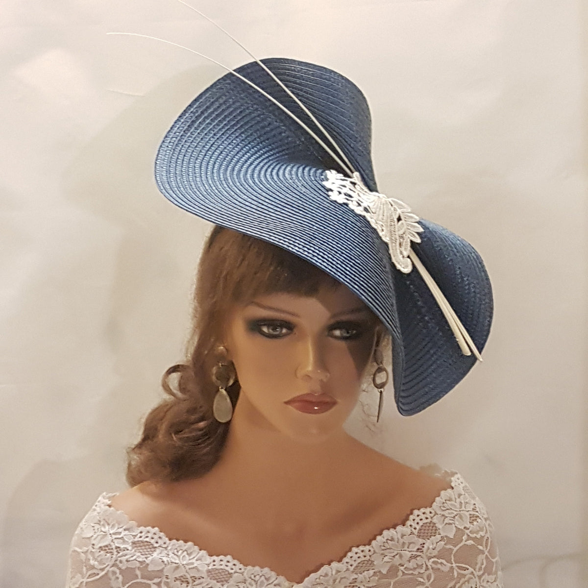 Navy Blue Hatinator: Quill Feather Ascot Derby Hat