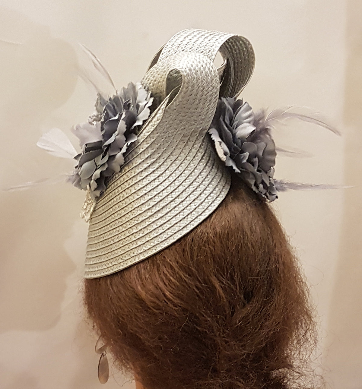 SILVER Grey Fascinator Straw weave Floral Hat fascinator Womens ChurchDerby Ascot Wedding TeaParty hat Mother of Bride Mother of groom hat