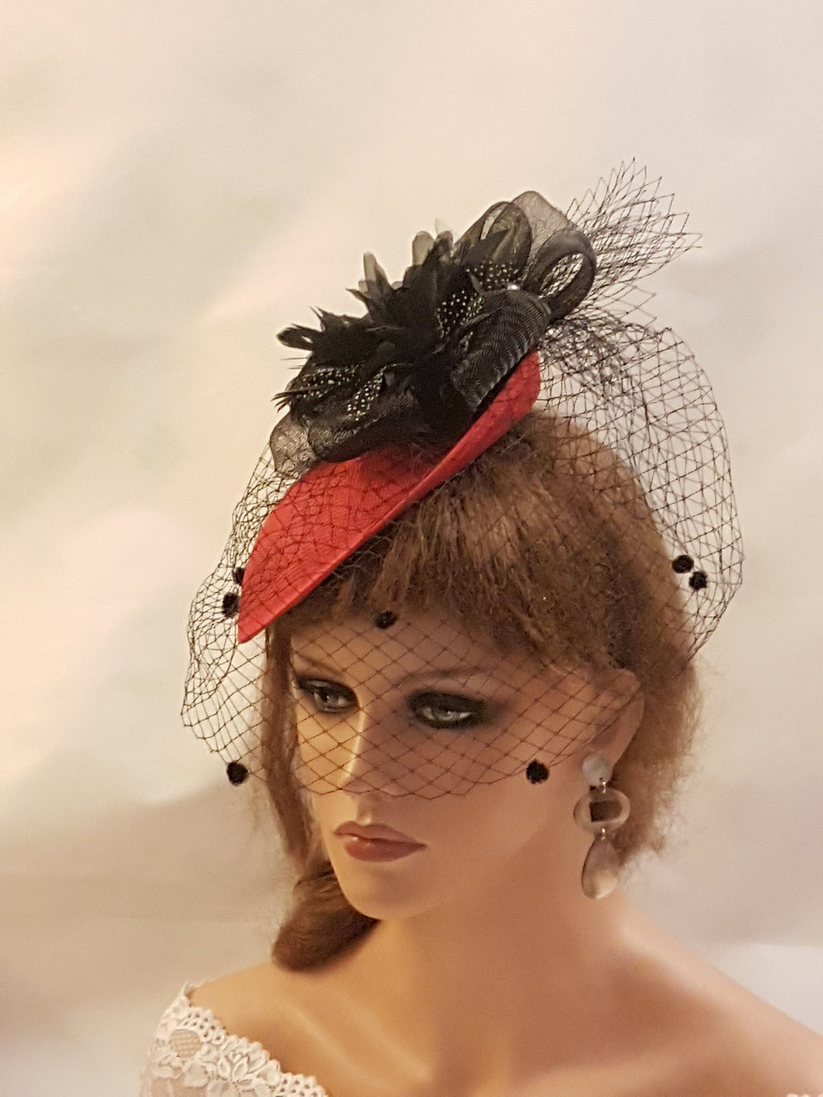 Red and Black fascinator