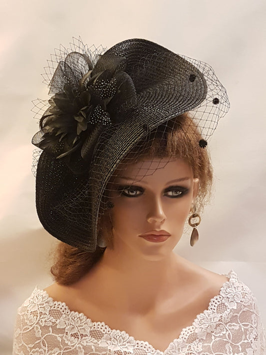 Black Feather Fascinator Hat: Wedding, Races, Halloween Headpiece