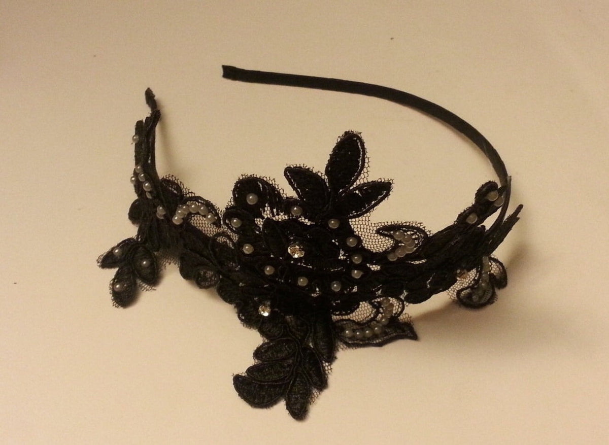Black Lace Fascinator Headband: Vintage Cocktail Party Headpiece