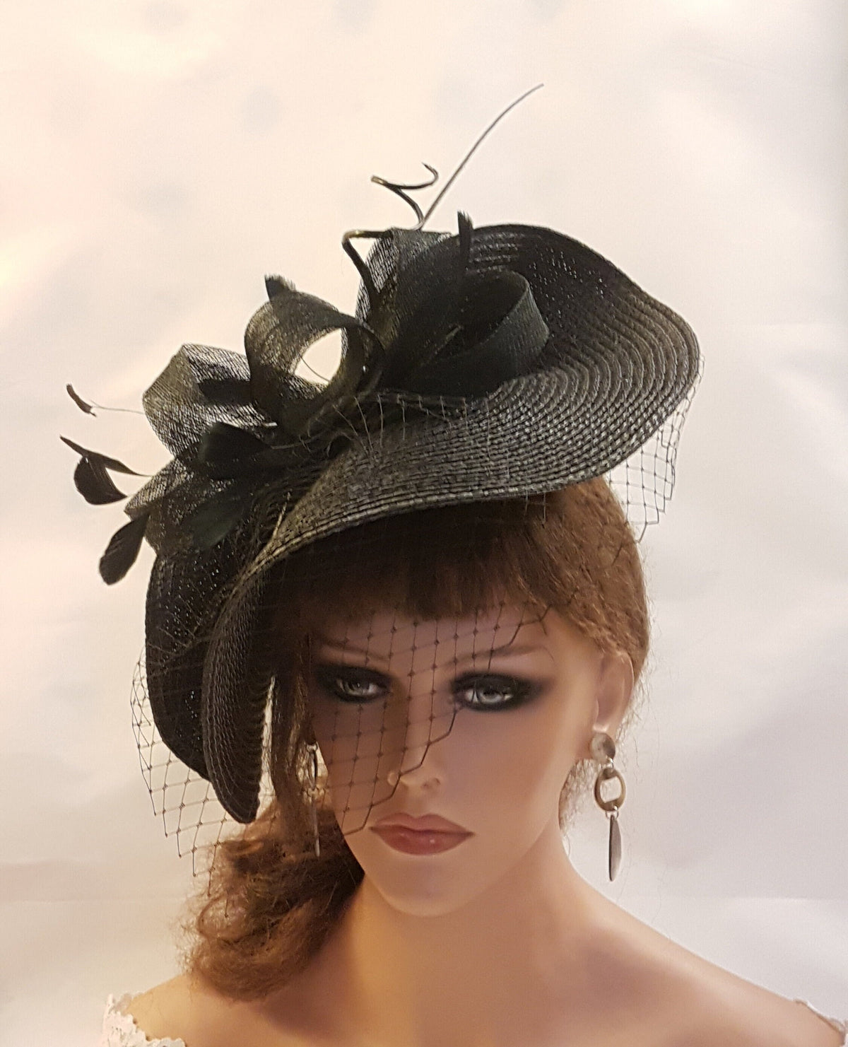 LargeBlack Hat Fascinator with Veil