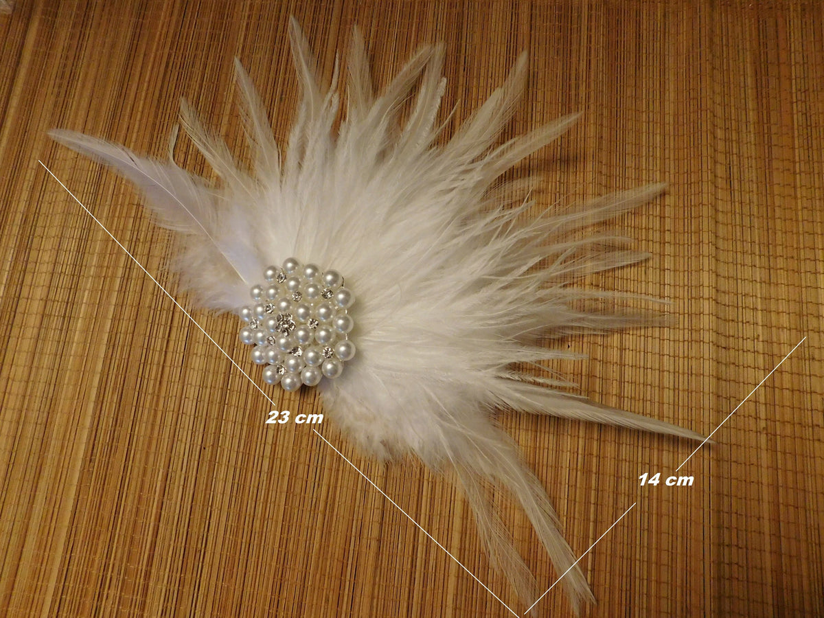 Bridal Feather Fascinator: Pearl Crystal Wedding Hair Clip