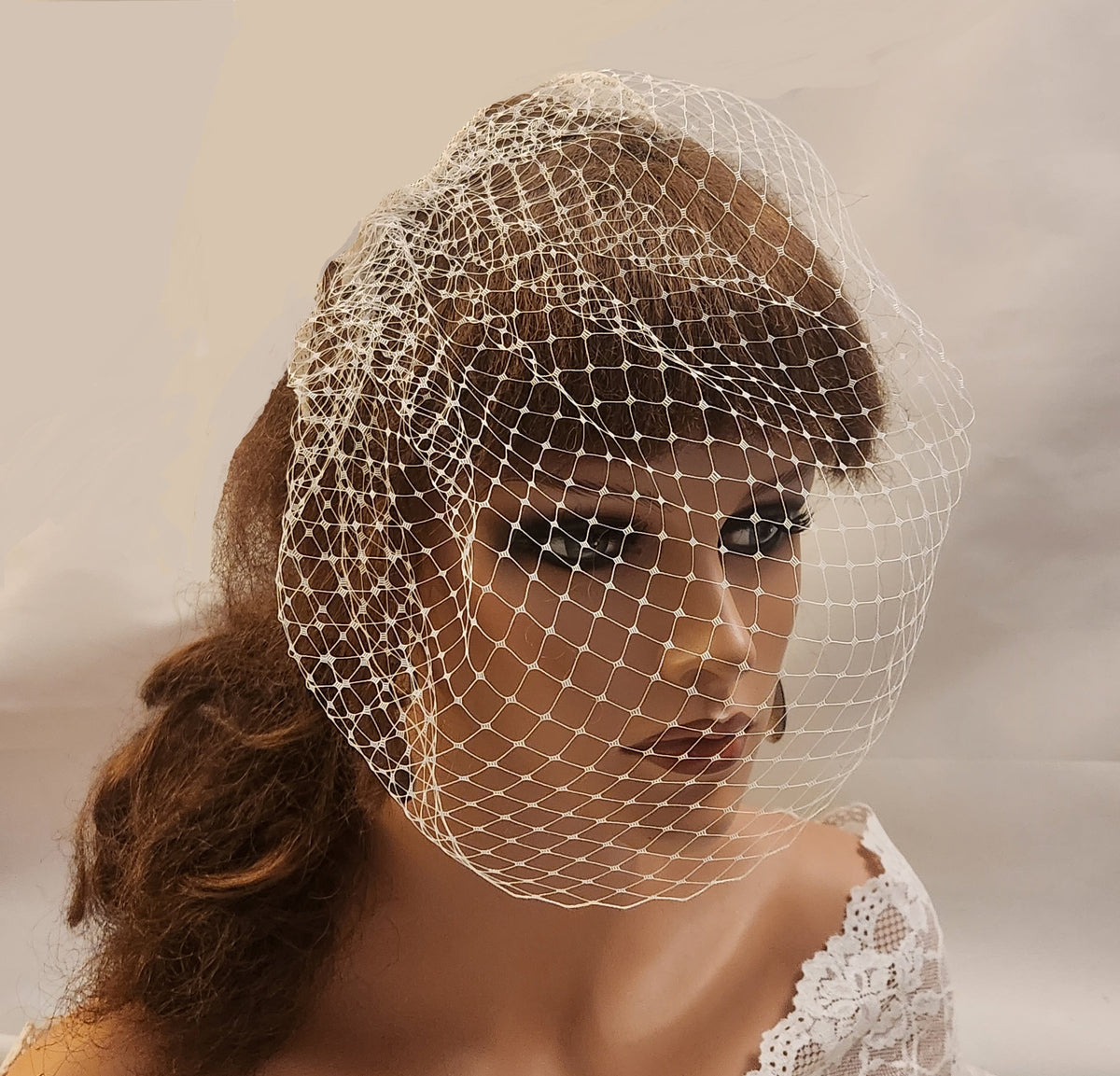 Champagne, White, Ivory, Blush Pink Bridal hat fascinator with birdcage veil