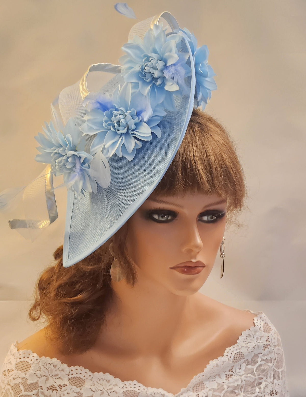 Large Blue Hat Fascinator for Wedding, Races, TeaParty, Christening, cocktail party.
