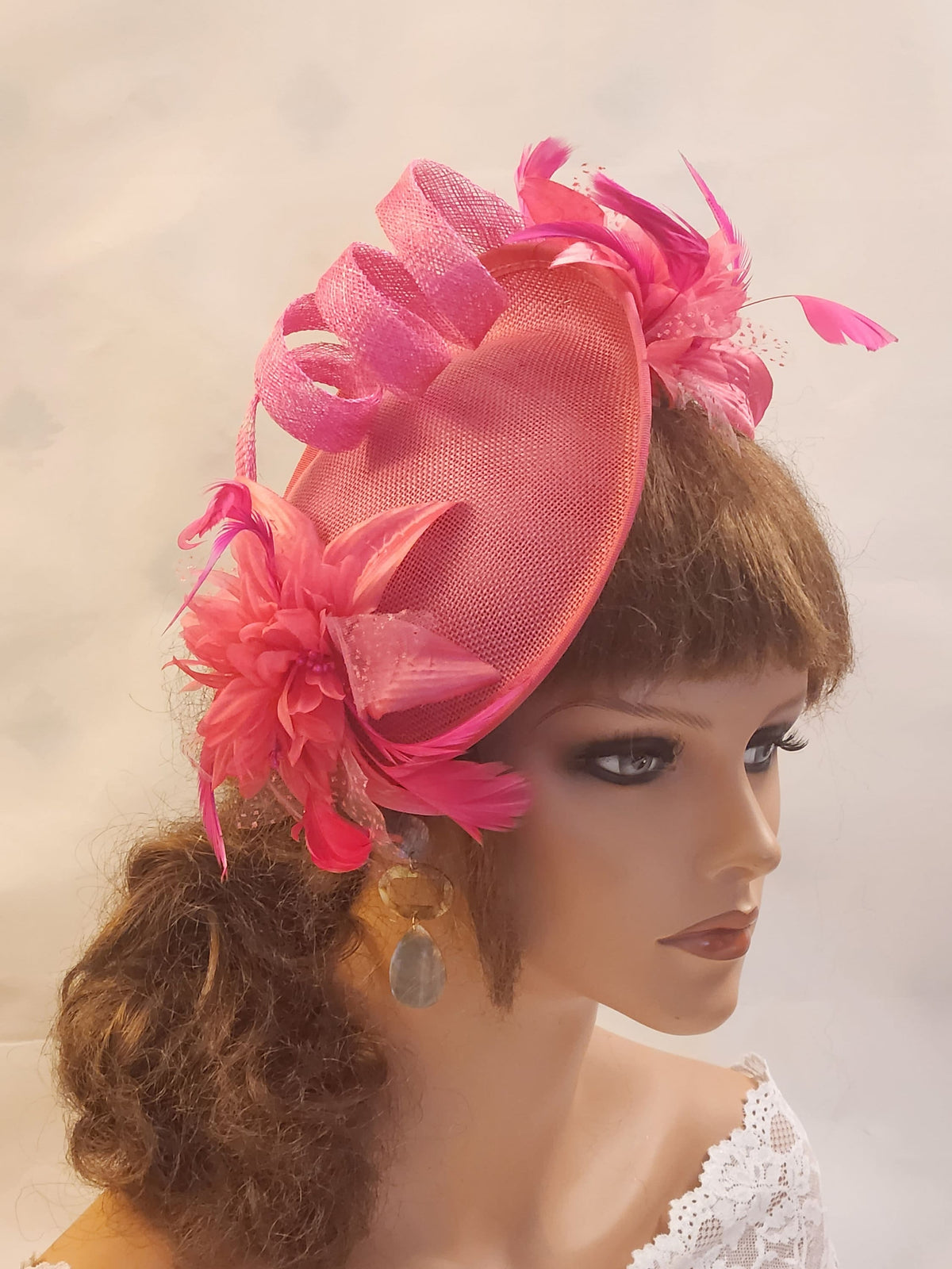 Hot Pink fascinator, Wedding Pink Fascinator hat
