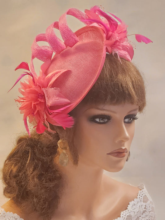 Hot Pink hat Fascinator. Dark pink Fascinator. Pink wedding Fascinator