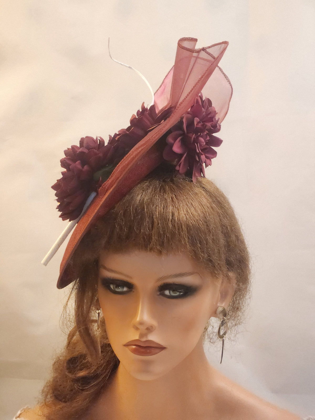 Burgundy Floral Fascinator Hat: Wedding, Ascot, Races