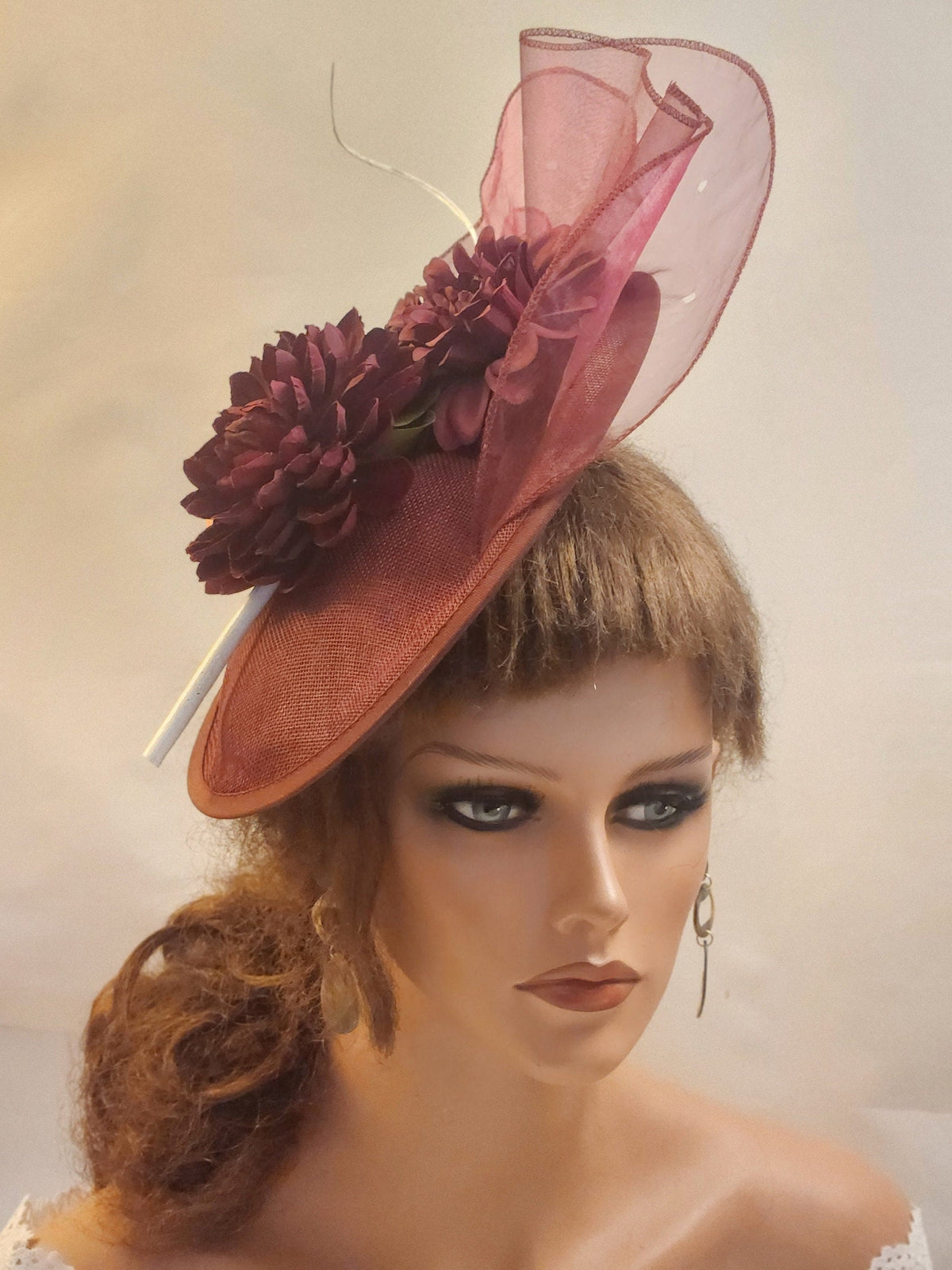 Burgundy Floral Fascinator Hat: Wedding, Ascot, Races