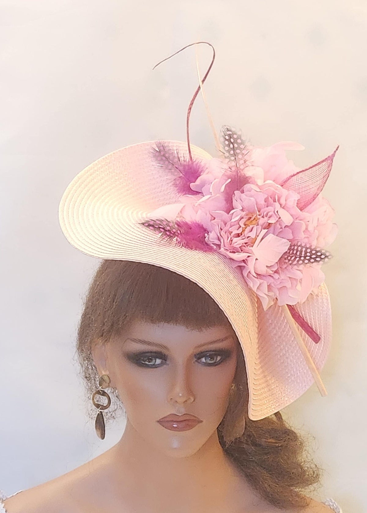 Pink Saucer Hatinator: Floral Quill Feather Ascot Derby Hat