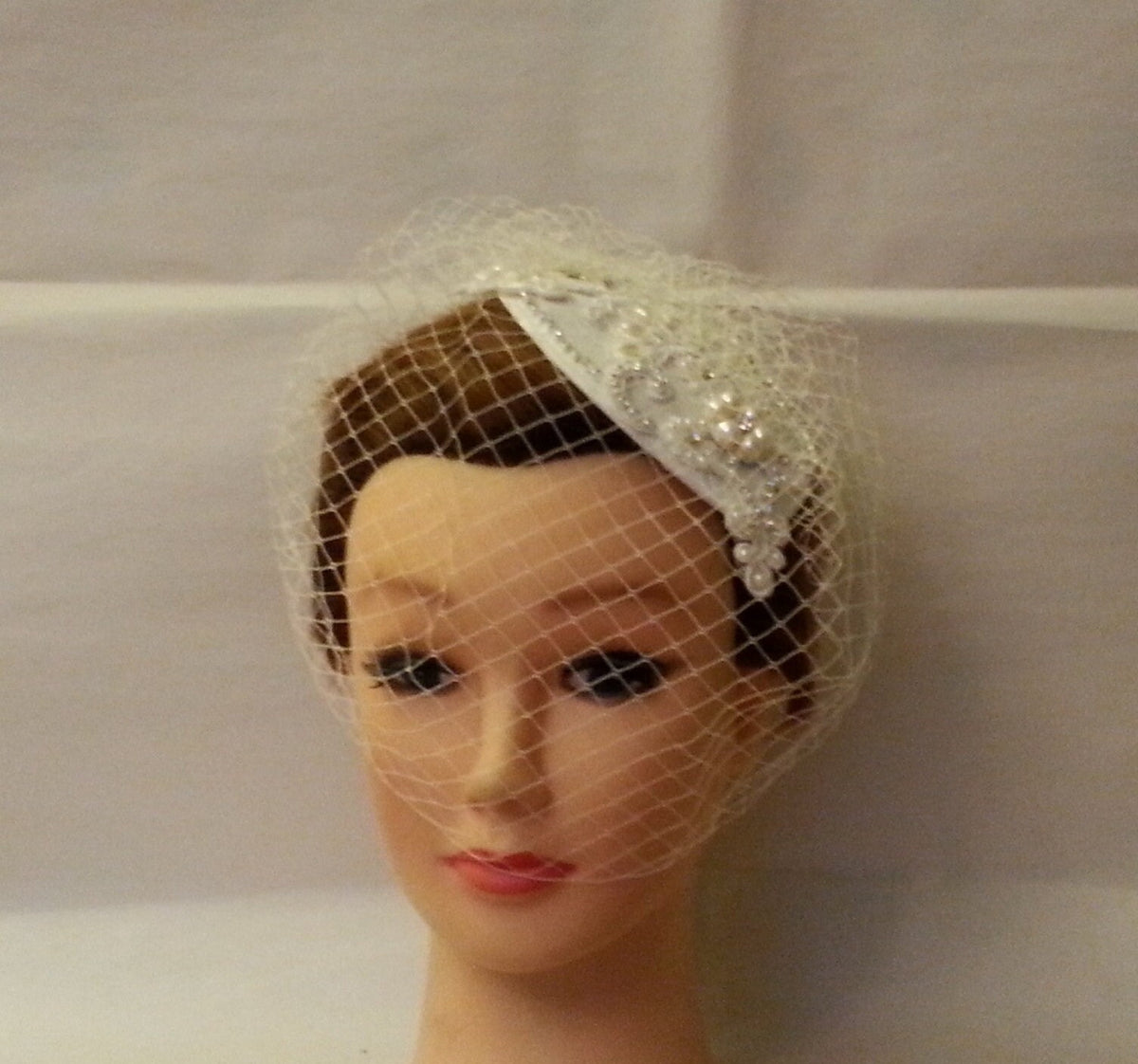 Bridal bird cage veil Fascinator hat White Ivory birdcage veil hat Bridal hatinator Crystal Pearl Fascinator 2Pc Veil & bridal hat headpiece