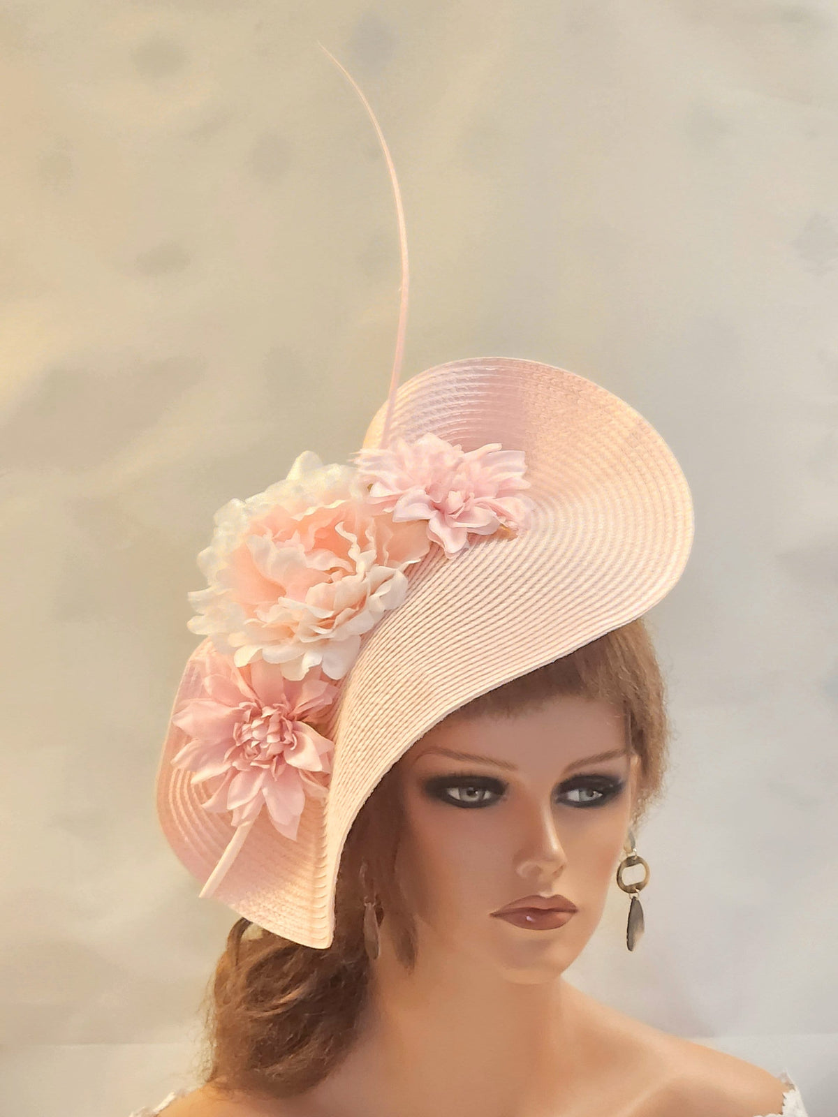 Pink Floral Fascinator Hat: Quill Feather Derby Ascot Headband