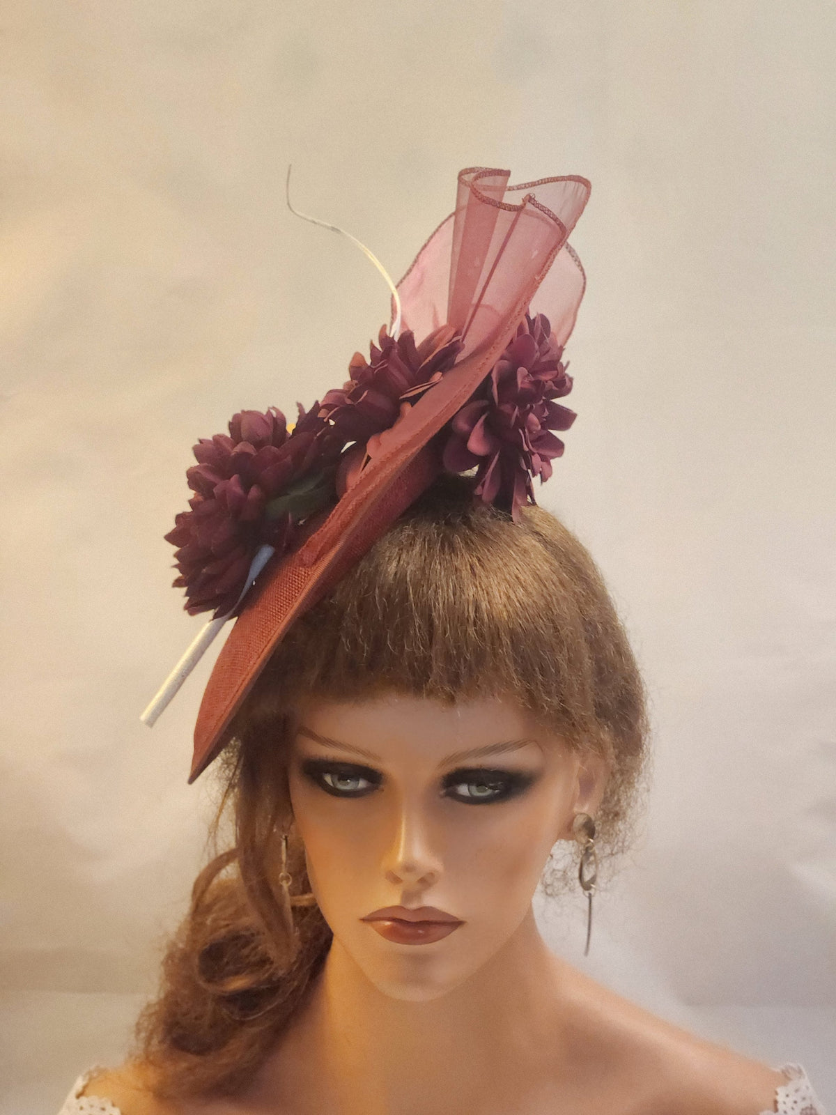 Burgundy Floral Fascinator Hat: Wedding, Ascot, Races