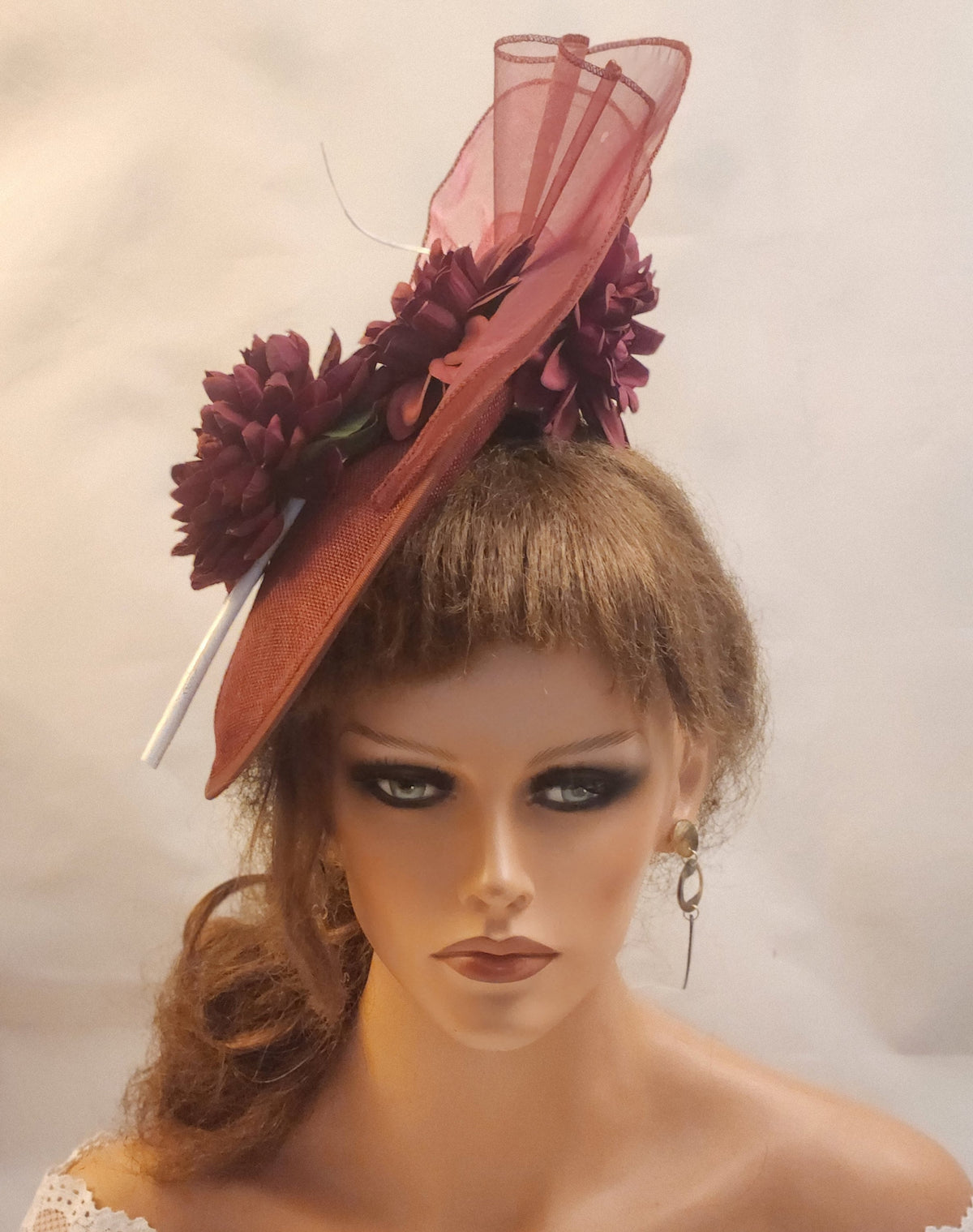 Burgundy Floral Fascinator Hat: Wedding, Ascot, Races