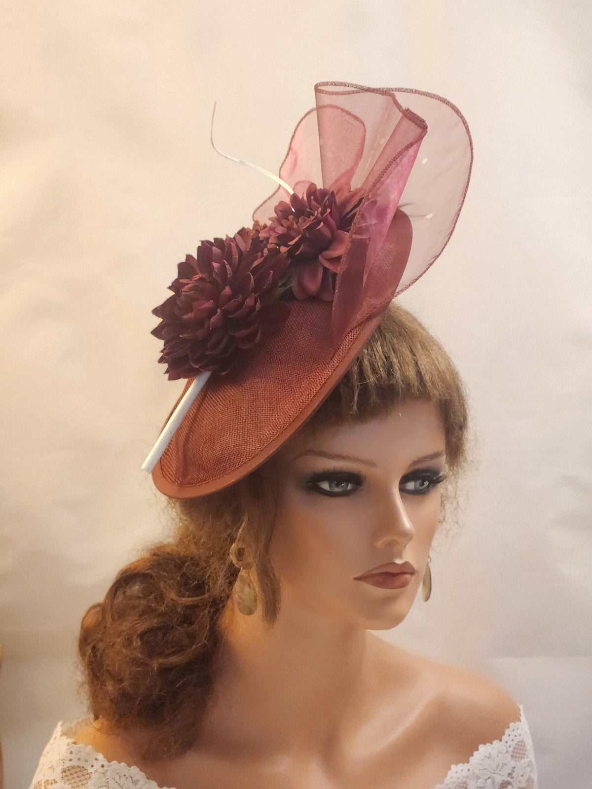 Burgundy Floral Fascinator Hat: Wedding, Ascot, Races