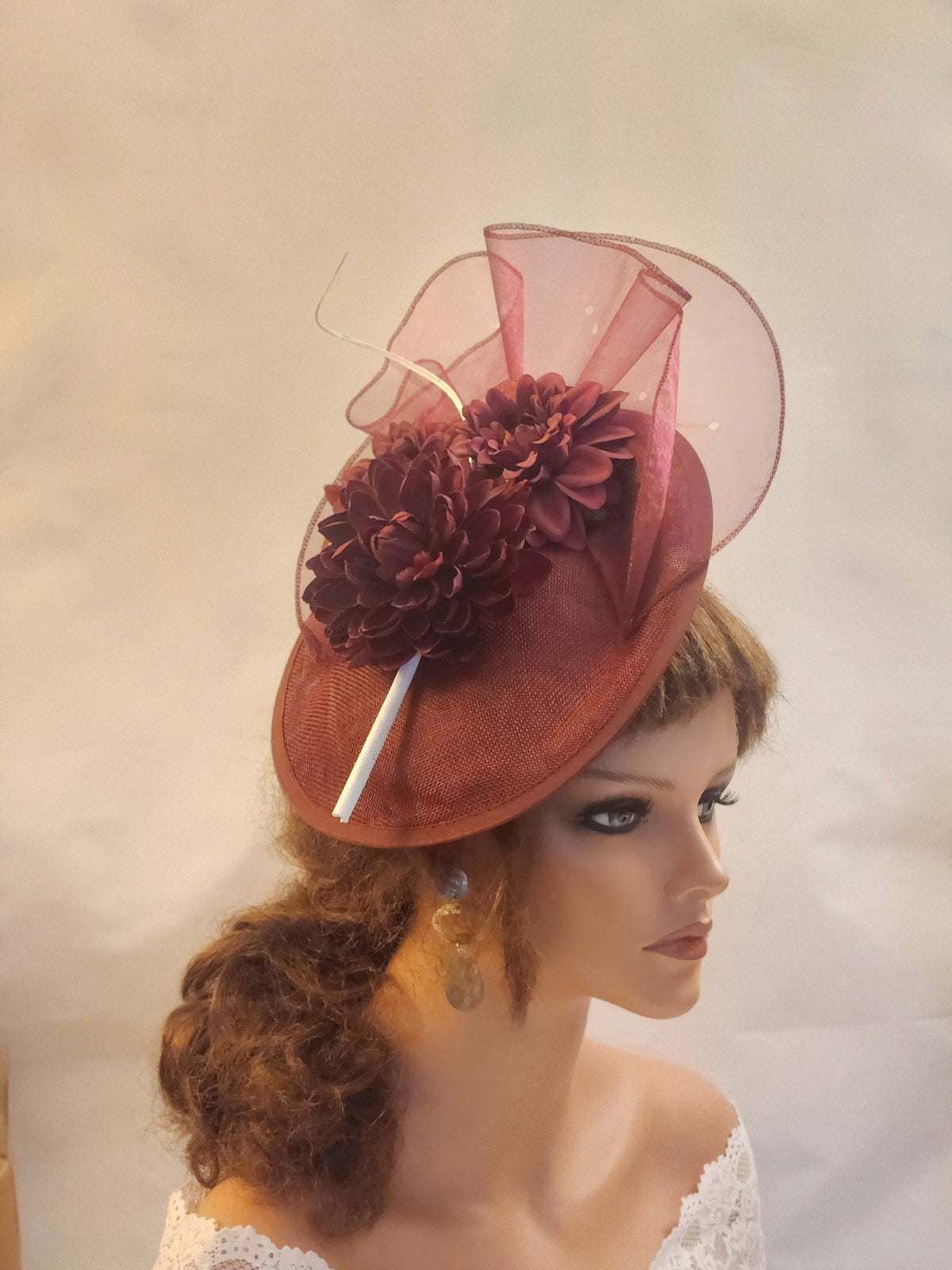 Burgundy Floral Fascinator Hat: Wedding, Ascot, Races