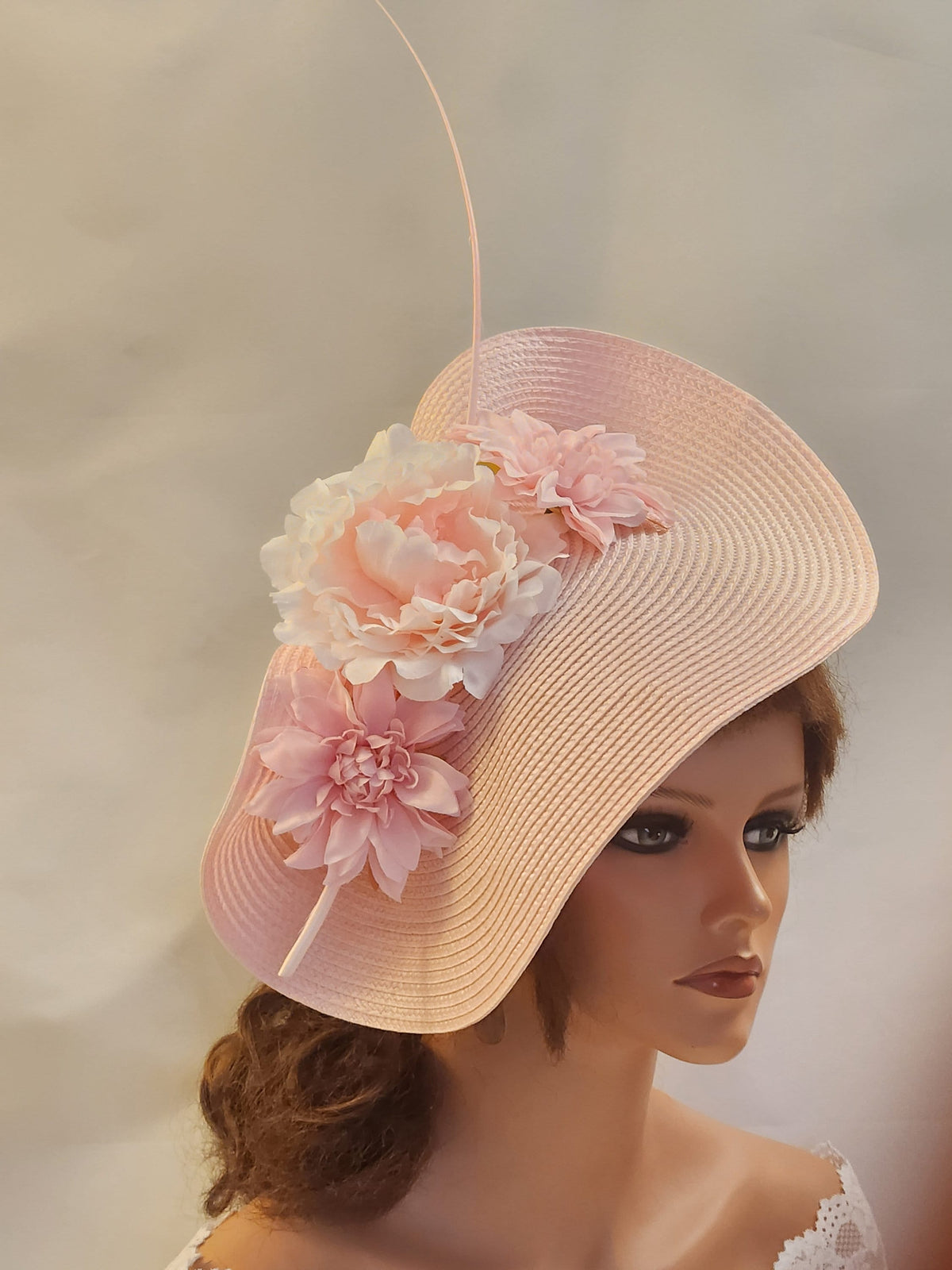 Pink Floral Fascinator Hat: Quill Feather Derby Ascot Headband
