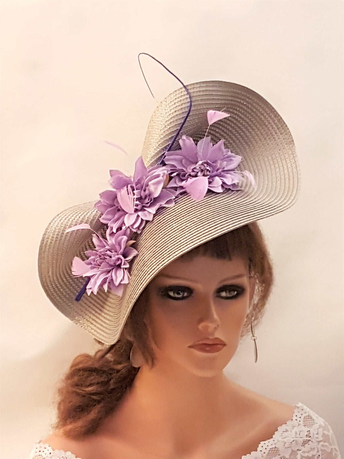 Silver grey and Lilac Floral hat fascinator