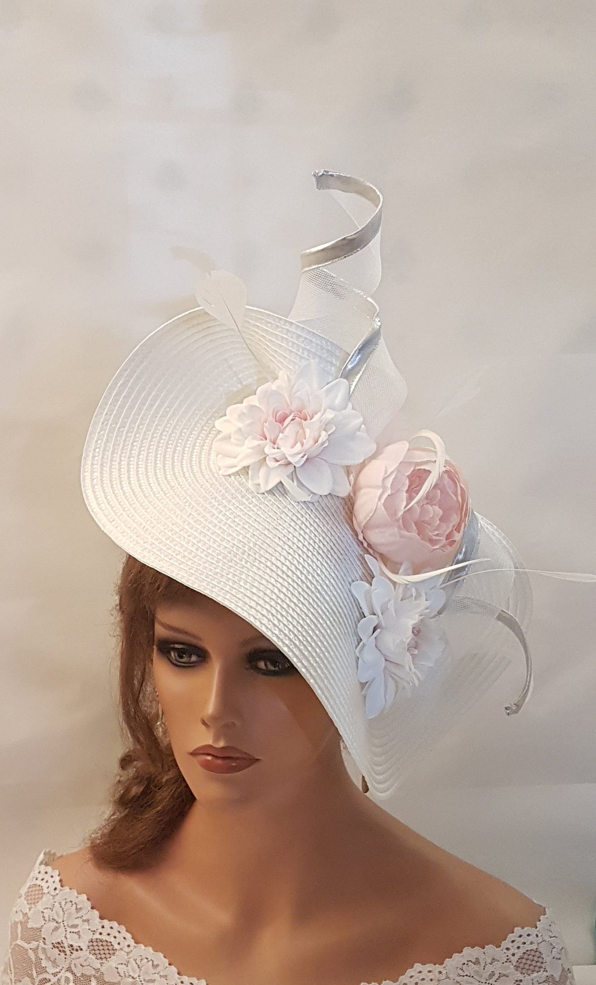 White & Pink Fascinator Hat Derby, Ascot, Wedding , cocktail party, Christening fascinator