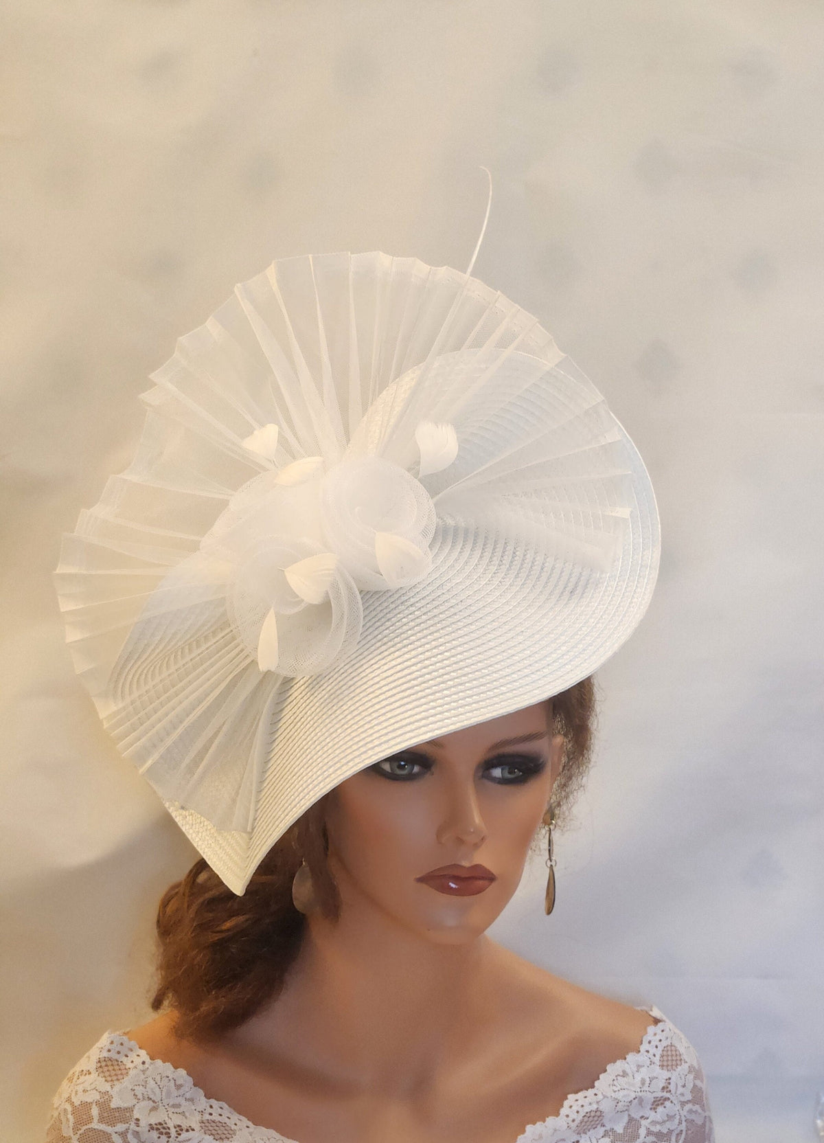 Mother of the bride hatinator with Crinoline Roses,  pleated fan and Feathers