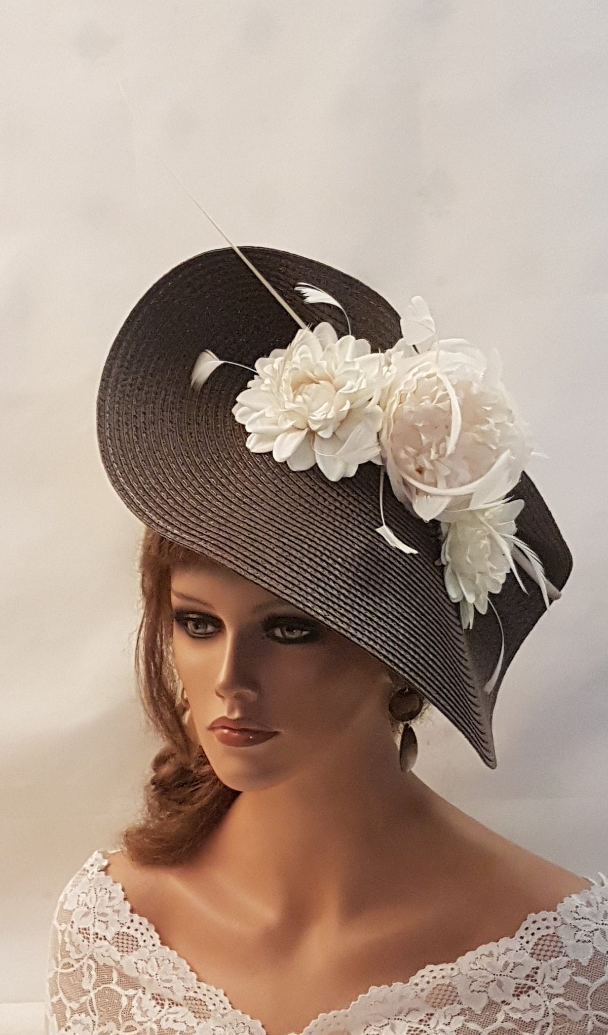 Brown and Beige/Ivory Ascot hat Fascinator, Cocktail hat fascinator